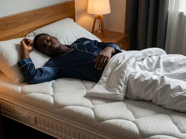 A young man lying on a good mattress
