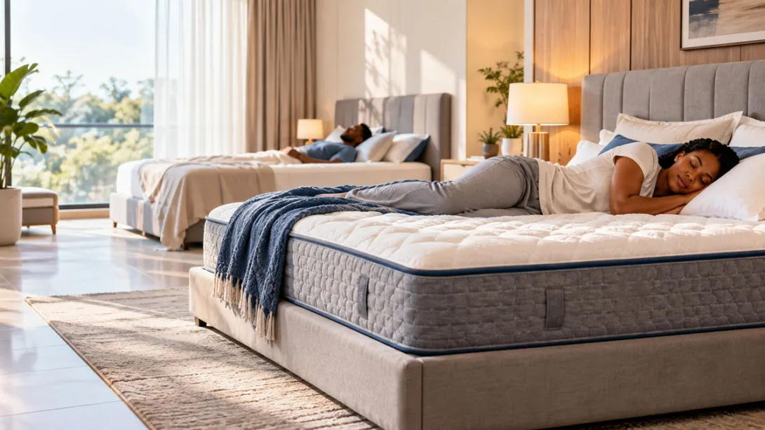 Adult sleeper comfortably lying on their side on the mattress