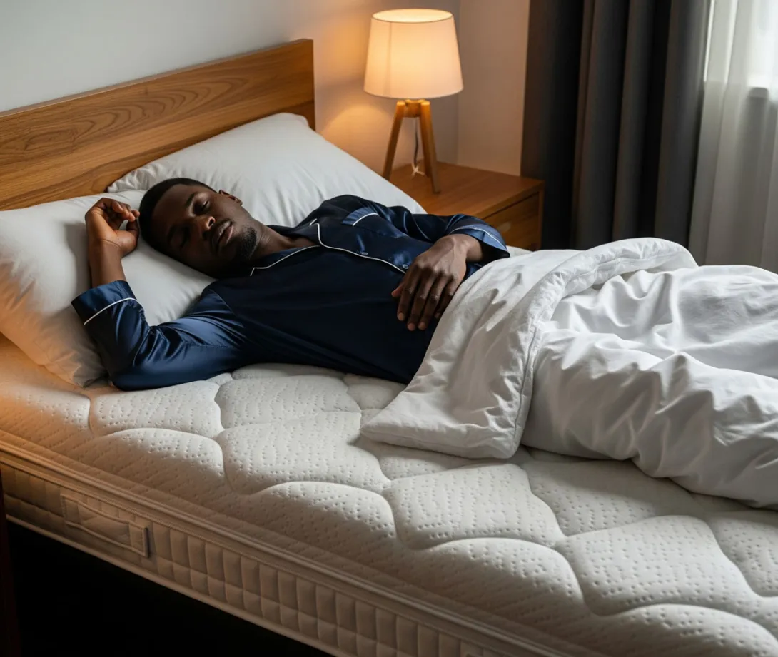 A young man lying on a good mattress