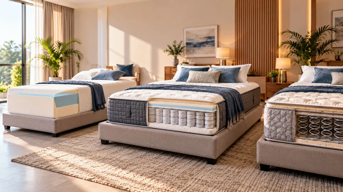 modern mattress showcase in a sunlit bedroom